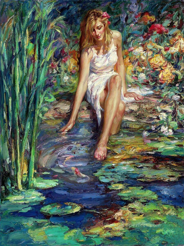 Cool Water girl in garden Oil Paintings